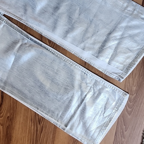 Zara Metallic Silver Foil Jean Ultra High Waist Straight Wide A Blogger Fav! - Picture 12 of 16